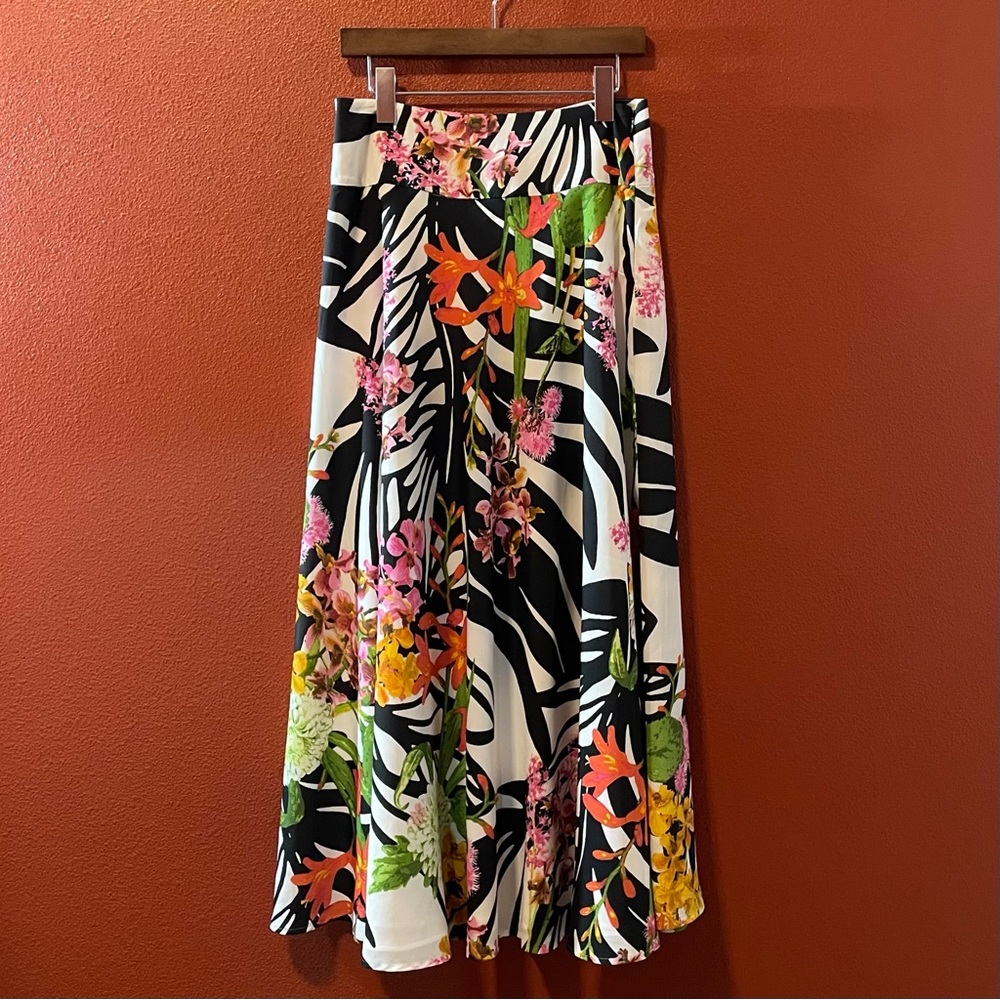 Indikka New York Women’s Floral Zebra Print Laid Resort Wear Lined Maxi Skirt